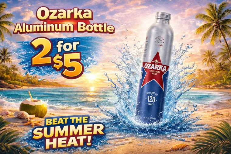 An Ozarka sparkling water promotion offering two for five dollars